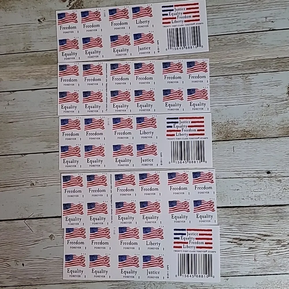 100 Forever Stamps Justice Equality Freedom Liberty Four Flags Stamp USPS Mail‎